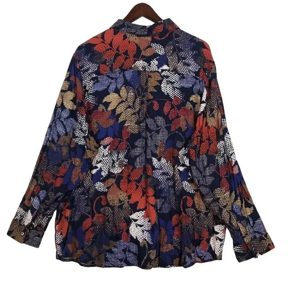 Blair Women's Long Sleeve Button Shirt Plus Size 2XL Leaf Print Lightweight Fall - Picture 2 of 9